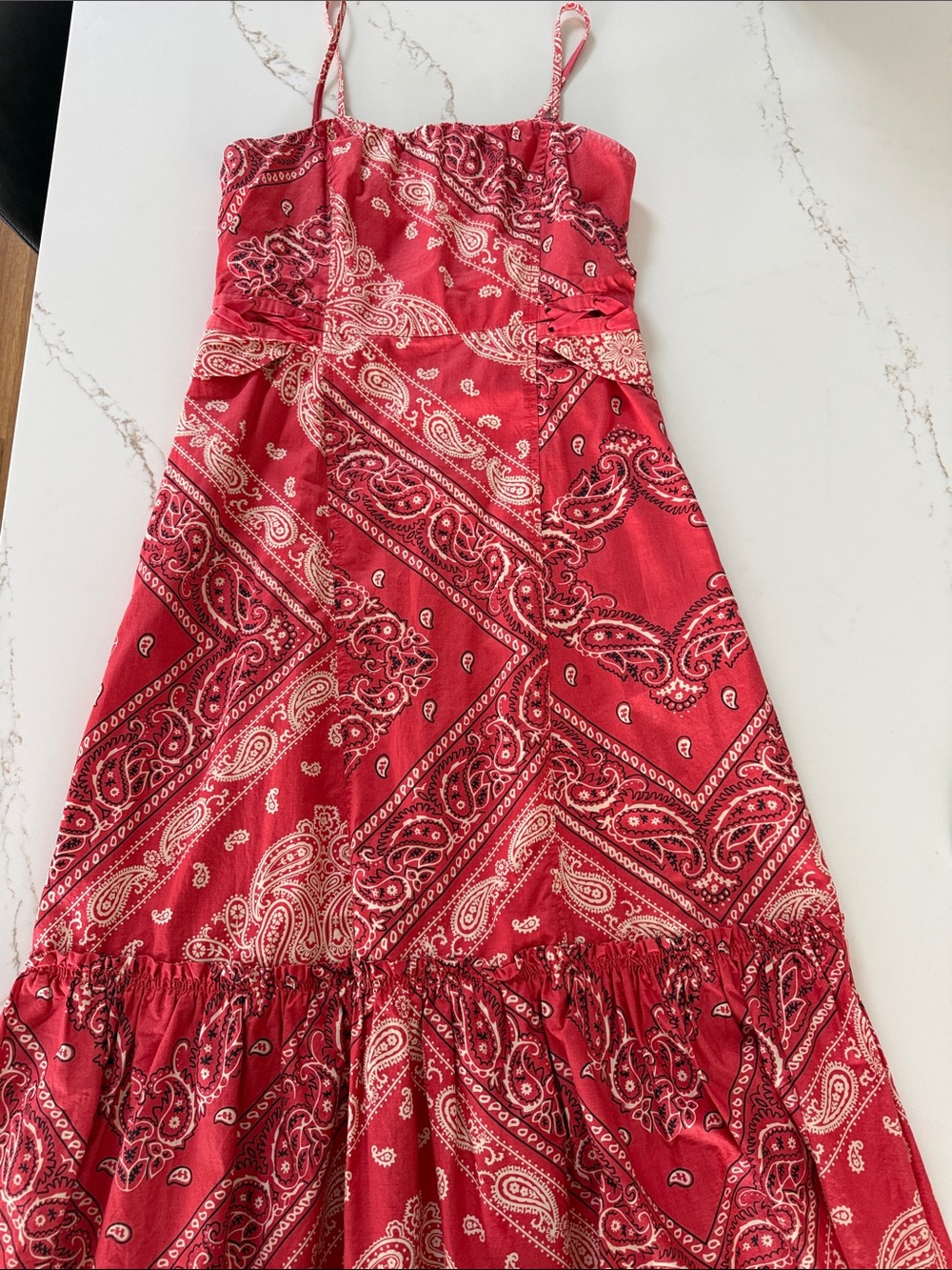 HOLDING HORSES Red Paisley Midi Sundress with Spaghetti Straps